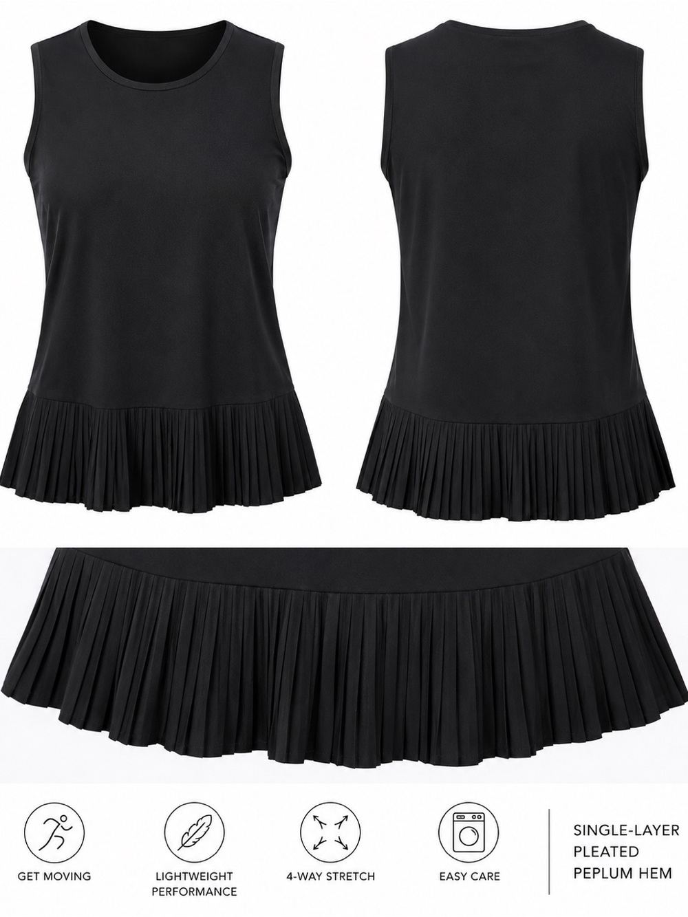 Spanx Get Moving Pleated Peplum Tank Top Black Size Medium